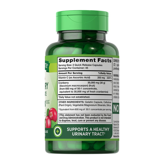 Cranberry Concentrado 30000 Mg + Vitamina C Nature's Truth 90 Capsulas.