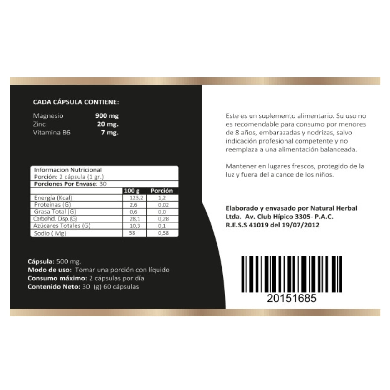 Zma Magnesio + Zinc + Vitamina B6 60 Capsulas