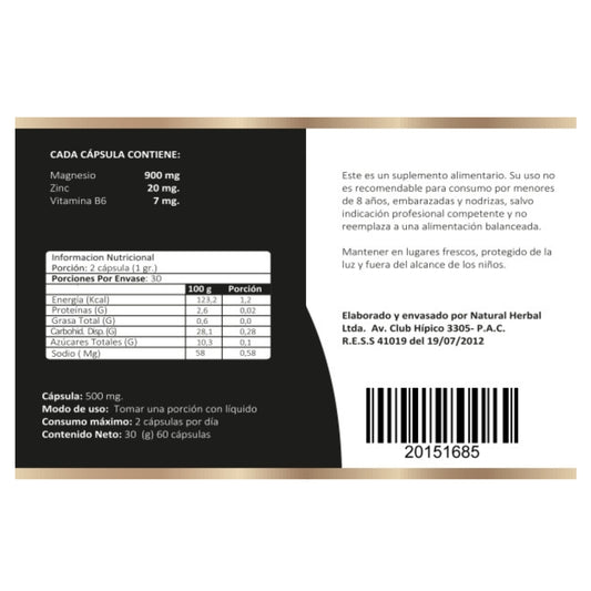 Zma Magnesio + Zinc + Vitamina B6 60 Capsulas