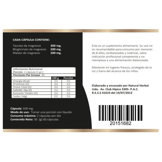 Triple Magnesio Taurato-bisglicinato-malato 500 Mg 60 Caps.