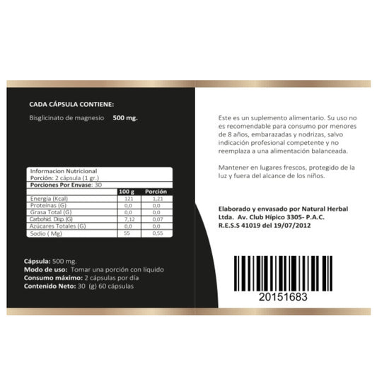Magnesio Bisglicinato 500 Mg 60 Capsulas