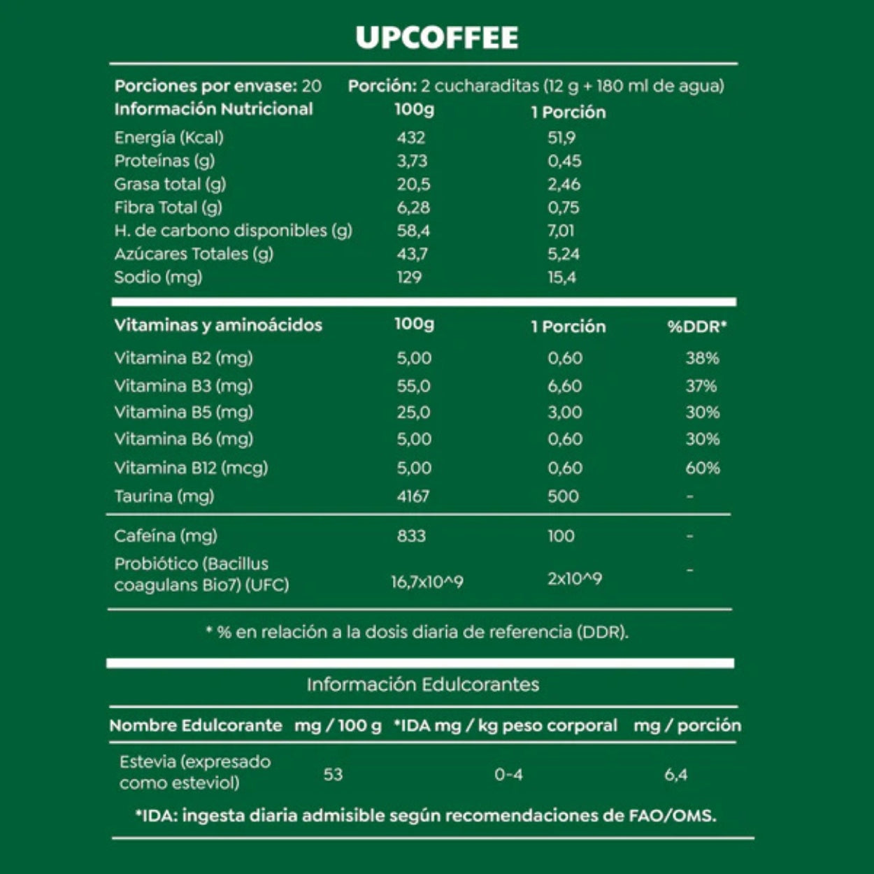 Up Coffee Con Probioticos Y Vitaminas Cascara Foods 240g