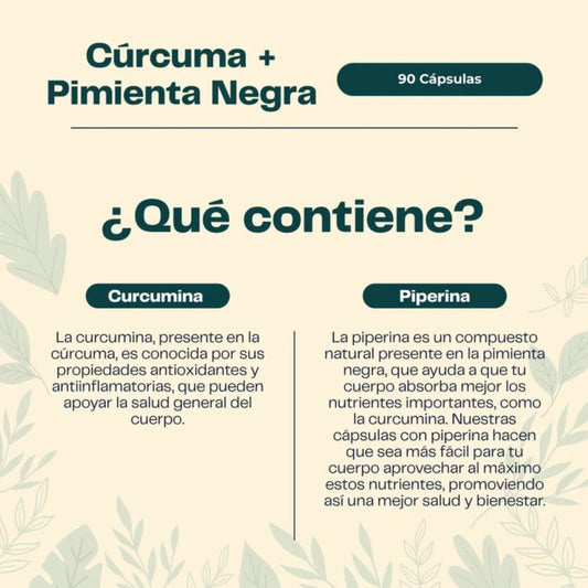 Curcuma + Pimienta Negra 500 Mg 90 Cápsulas