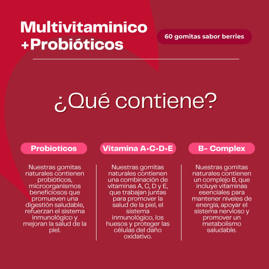 Multivitamínico + Probióticos-Vitamina A,C, D, E Y B | 60 Gomitas