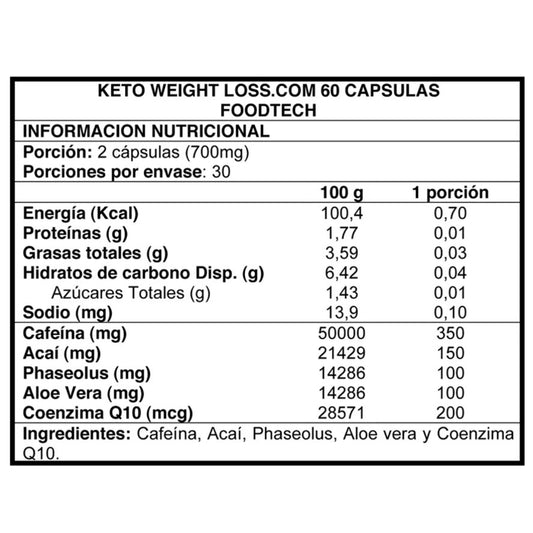 Keto Weight Loss Quemador De Grasa 60 Caps - Foodtech
