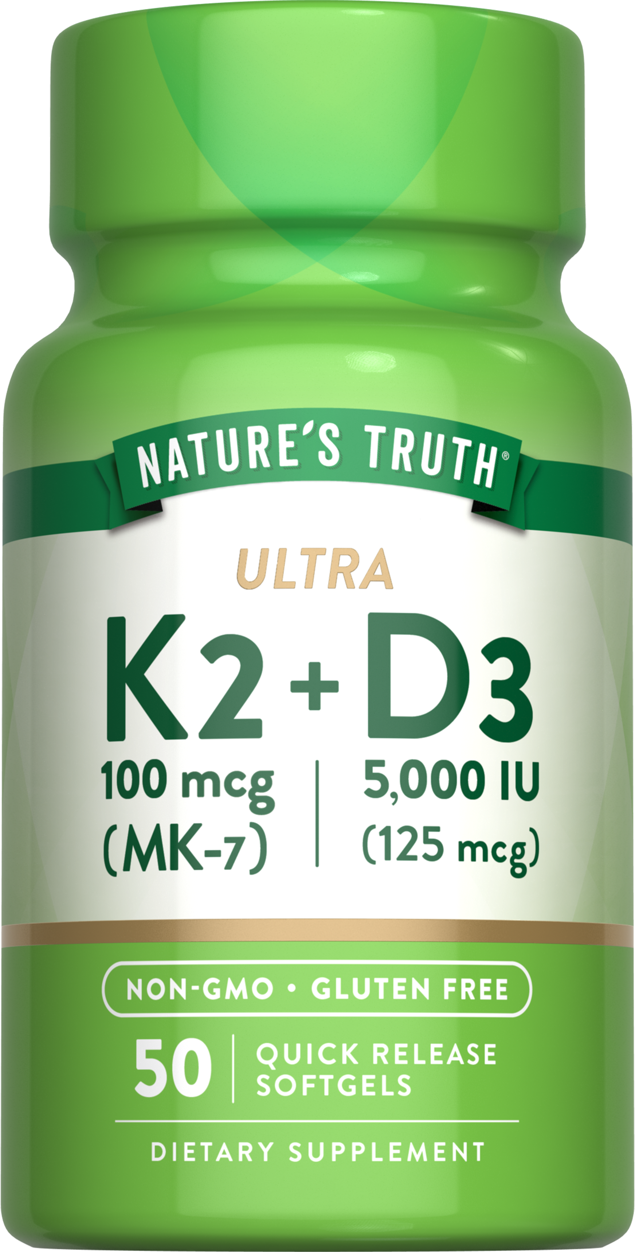 Vitamina K2 100mcg + D3 5000 Ui Nature's Truth 50 Caps.