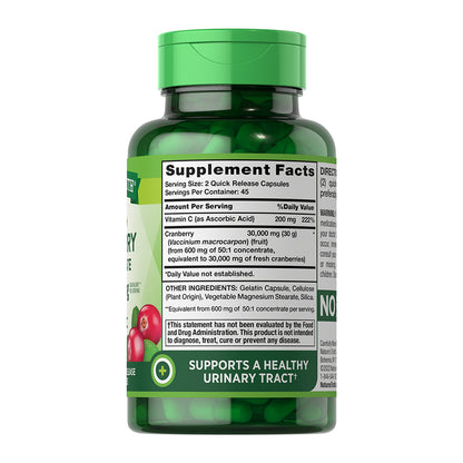 Cranberry Concentrado 30000 Mg + Vitamina C Nature's Truth 90 Capsulas.