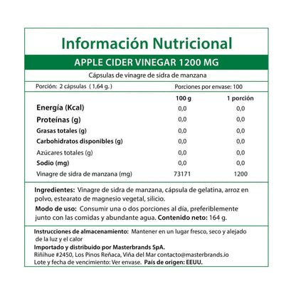 Vinagre De Manzana 1200 Mg 200 Capsulas Nature's Truth