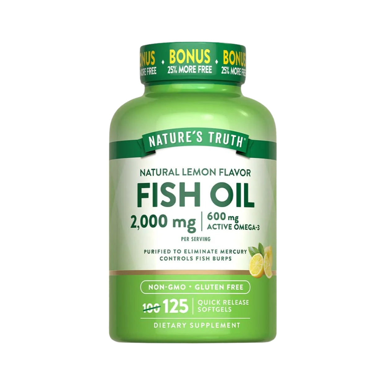 Omega 3 Fish Oil 2000mg 125 Caps Blandas Sabor Limon Nature's Truth