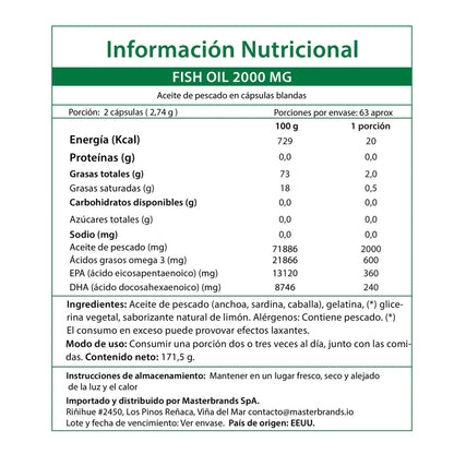 Omega 3 Fish Oil 2000mg 125 Caps Blandas Sabor Limon Nature's Truth