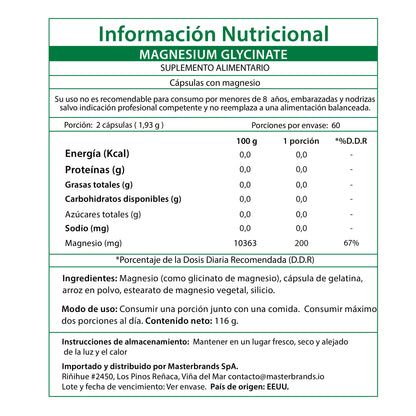 Magnesio Glicinato 200mg, 60 Cápsulas Nature's Truth