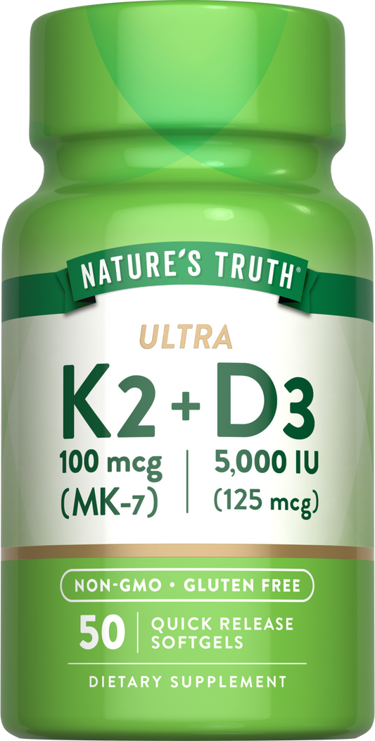 Vitamina K2 100mcg + D3 5000 Ui Nature's Truth 50 Caps.