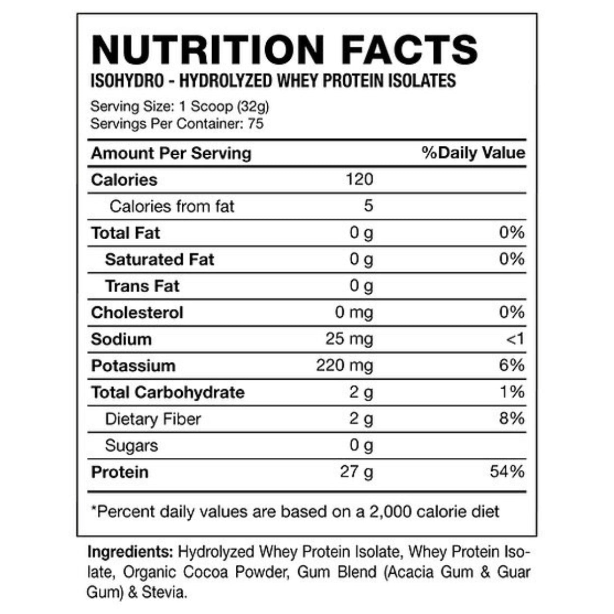 Proteina Whey Isolate IsoHydro Aislada Hexacore 5.3 libras 75 servicios Sin Lactosa