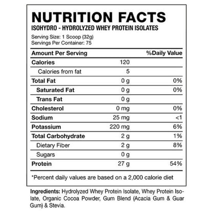Proteina Whey Isolate IsoHydro Aislada Hexacore 5.3 libras 75 servicios Sin Lactosa
