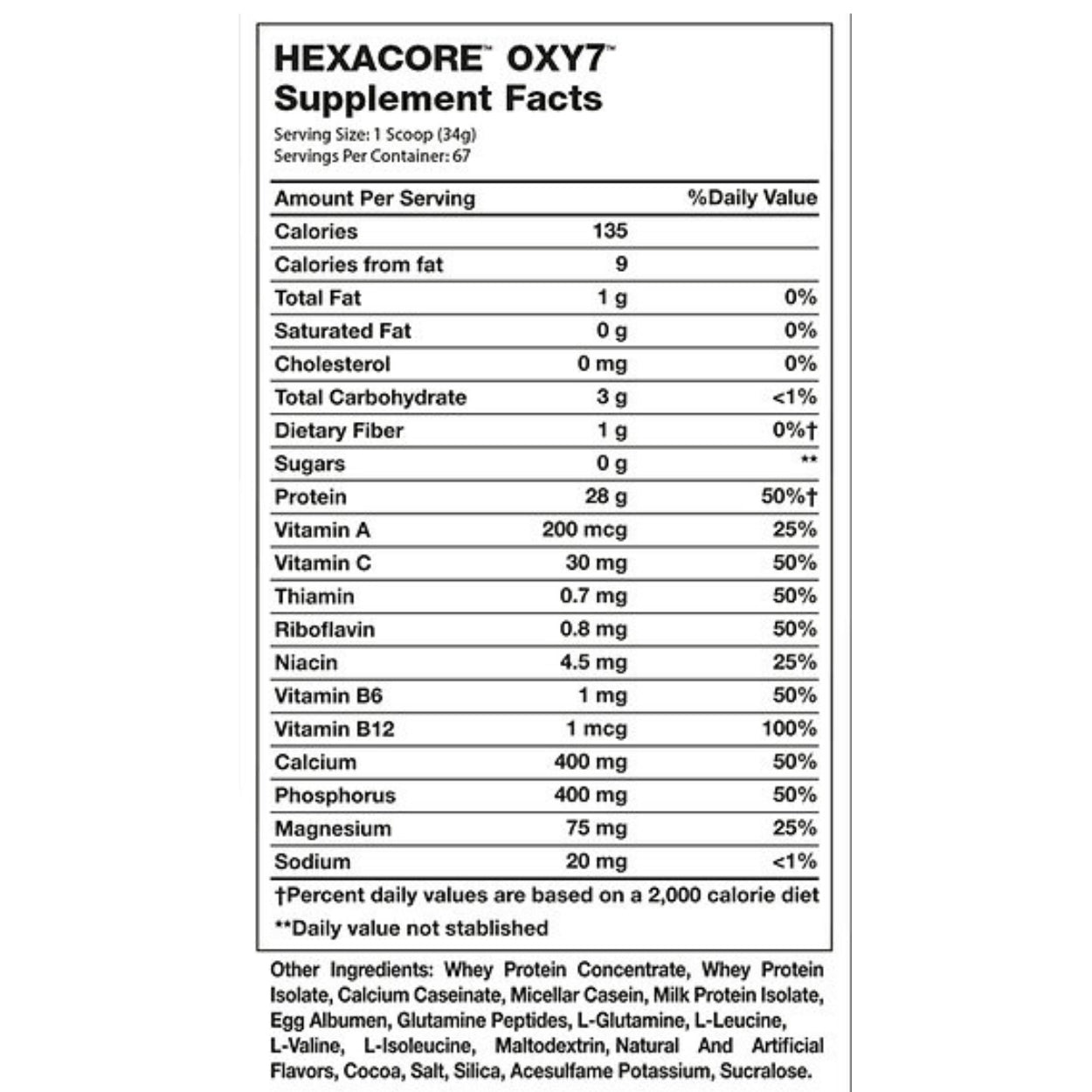 Proteina Whey Hexacore OXY7 5 libras 67 servicios